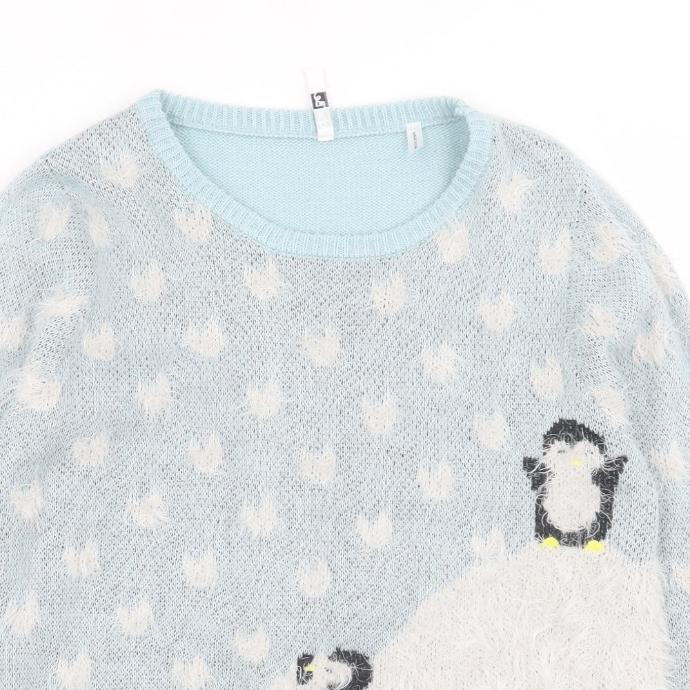 Label Be Womens Blue Crew Neck  Acrylic Pullover Jumper Size 12   - Penguin