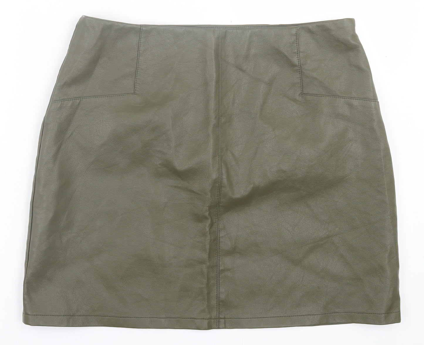 Primark Womens Green  Polyurethane A-Line Skirt Size 14   Zip