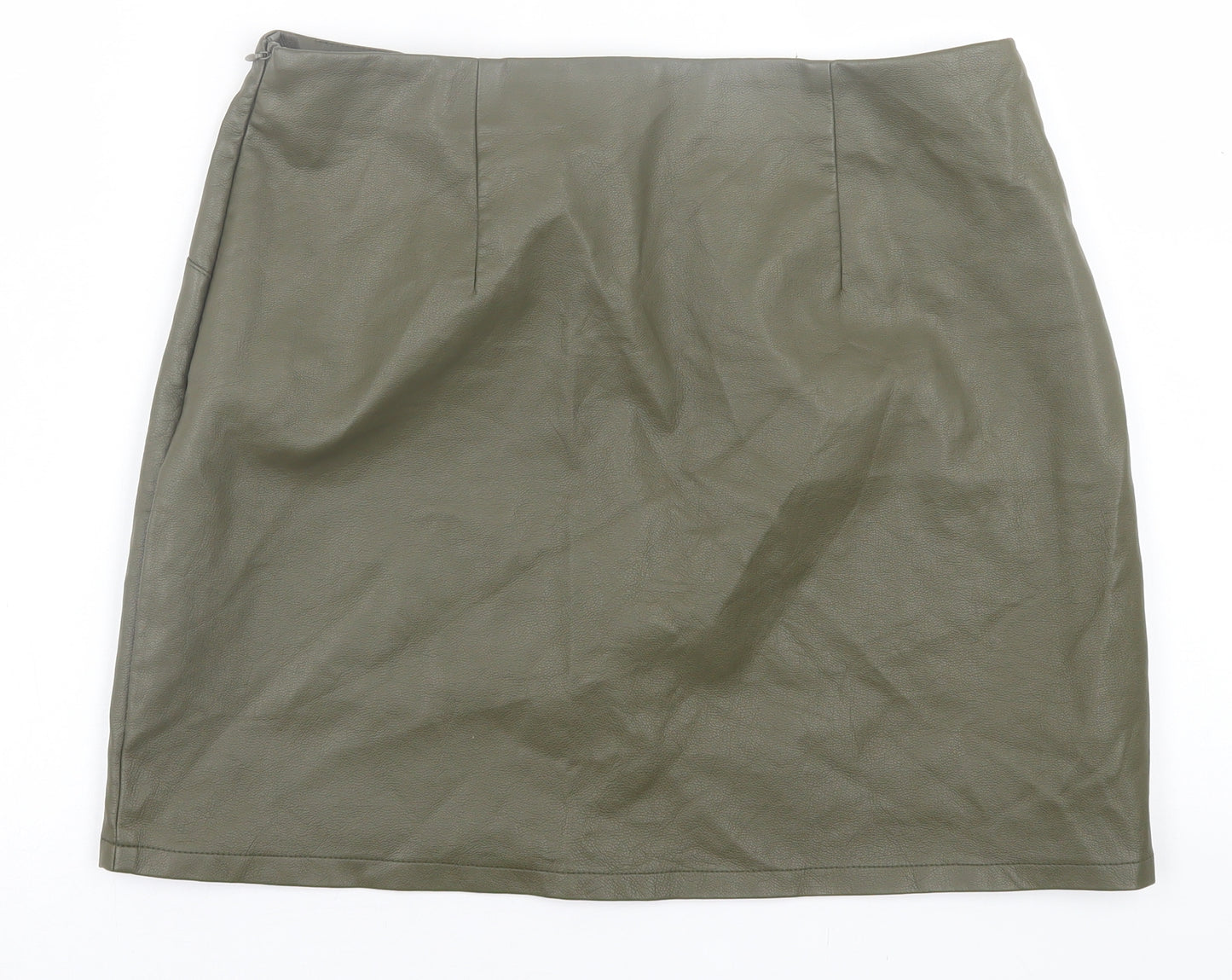 Primark Womens Green  Polyurethane A-Line Skirt Size 14   Zip