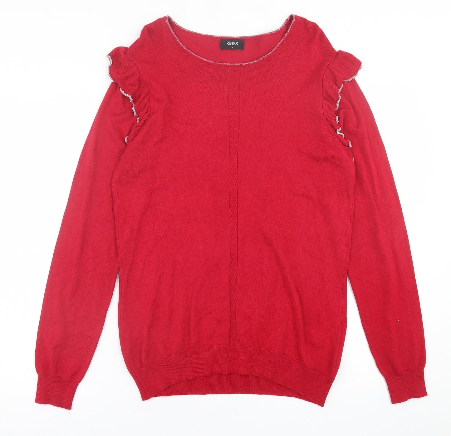 Klass Womens Red Crew Neck  Viscose Pullover Jumper Size M