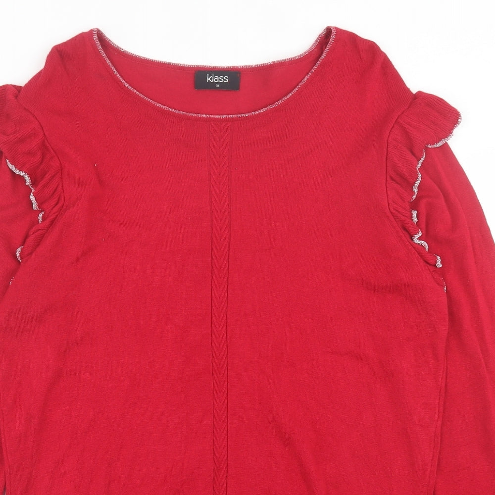Klass Womens Red Crew Neck  Viscose Pullover Jumper Size M