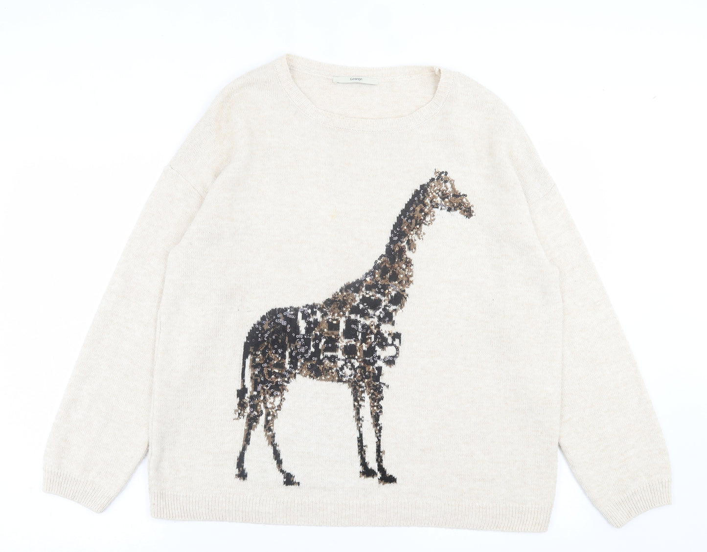George Womens Beige Crew Neck  Acrylic Pullover Jumper Size 16   - giraffe