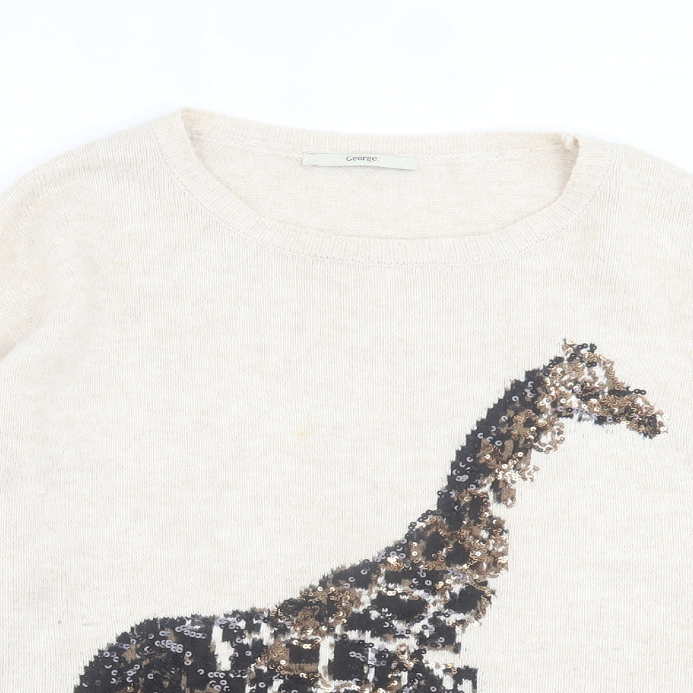 George Womens Beige Crew Neck  Acrylic Pullover Jumper Size 16   - giraffe