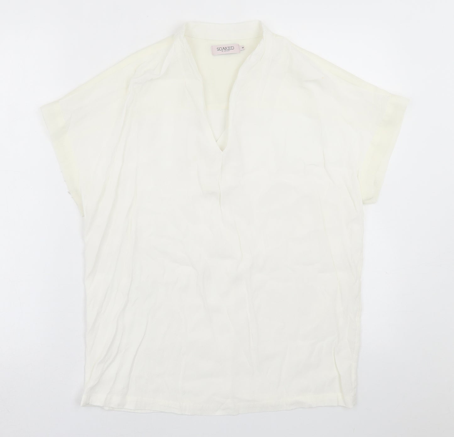 Soaked in Luxury Womens White  Polyester Basic T-Shirt Size M V-Neck