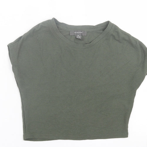 Primark Womens Green  Polyester Cropped T-Shirt Size 6 Crew Neck