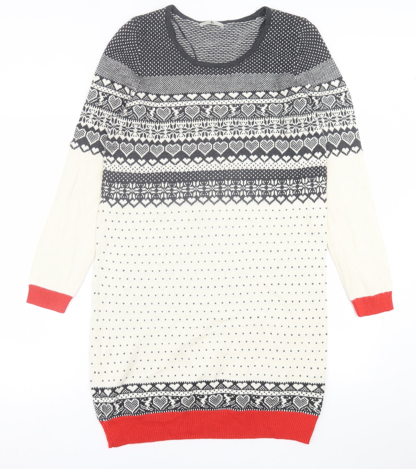 TU Womens Multicoloured Geometric Cotton Jumper Dress  Size 14  Crew Neck Pullover
