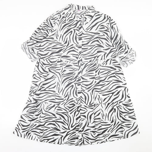 cave Womens White Animal Print Polyester A-Line  Size 12  Collared Button
