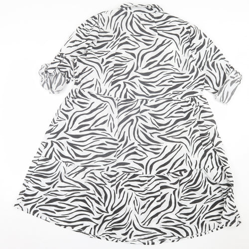 cave Womens White Animal Print Polyester A-Line  Size 12  Collared Button