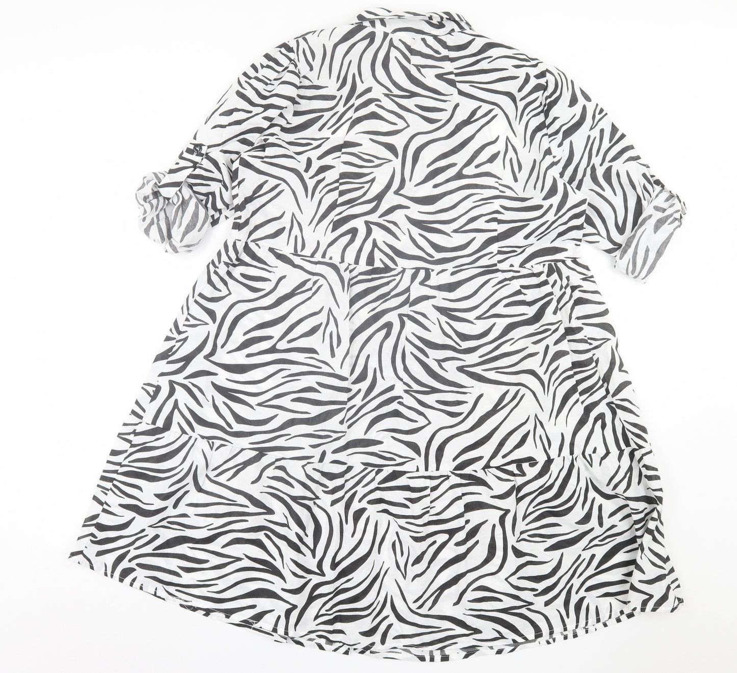 cave Womens White Animal Print Polyester A-Line  Size 12  Collared Button