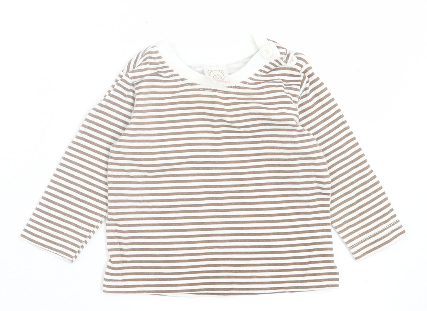 Cool Kids Boys Brown Striped Cotton Basic Casual Size 9-12 Months Crew Neck Button