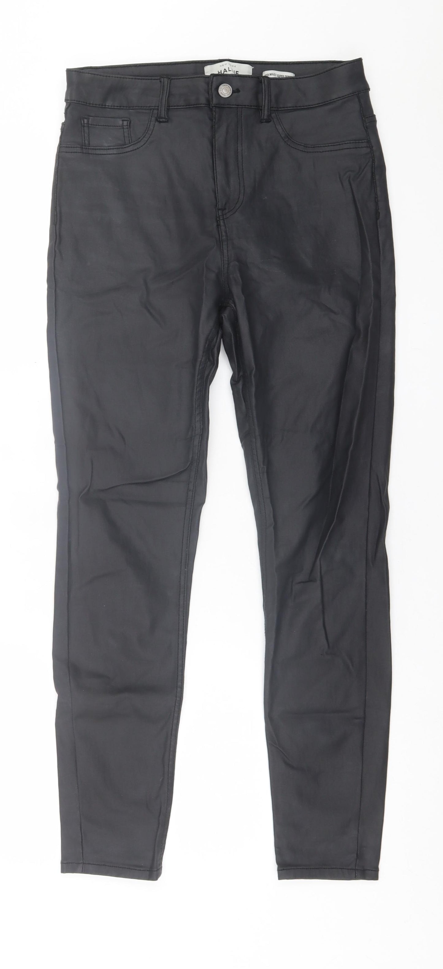New Look Womens Black  Viscose Capri Jeans Size 12 L28 in Regular Button - Leather Look