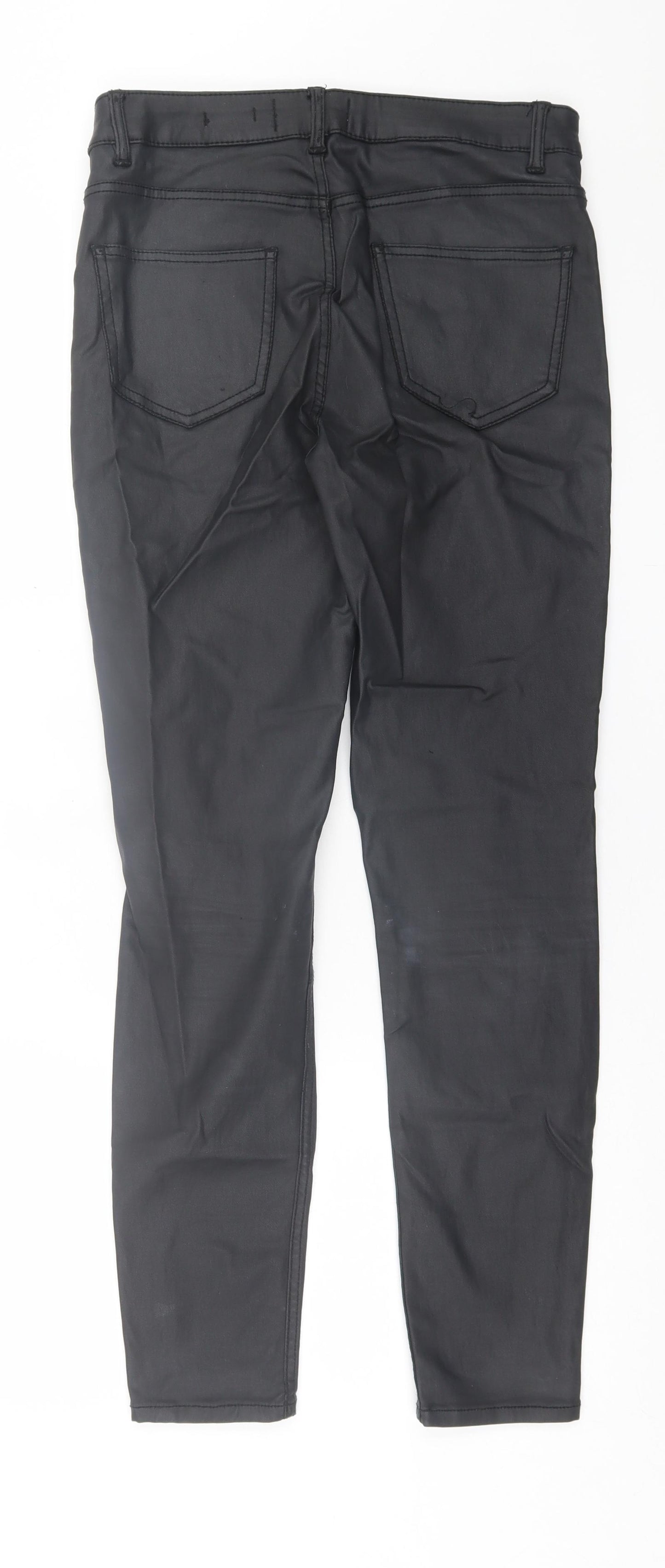 New Look Womens Black  Viscose Capri Jeans Size 12 L28 in Regular Button - Leather Look