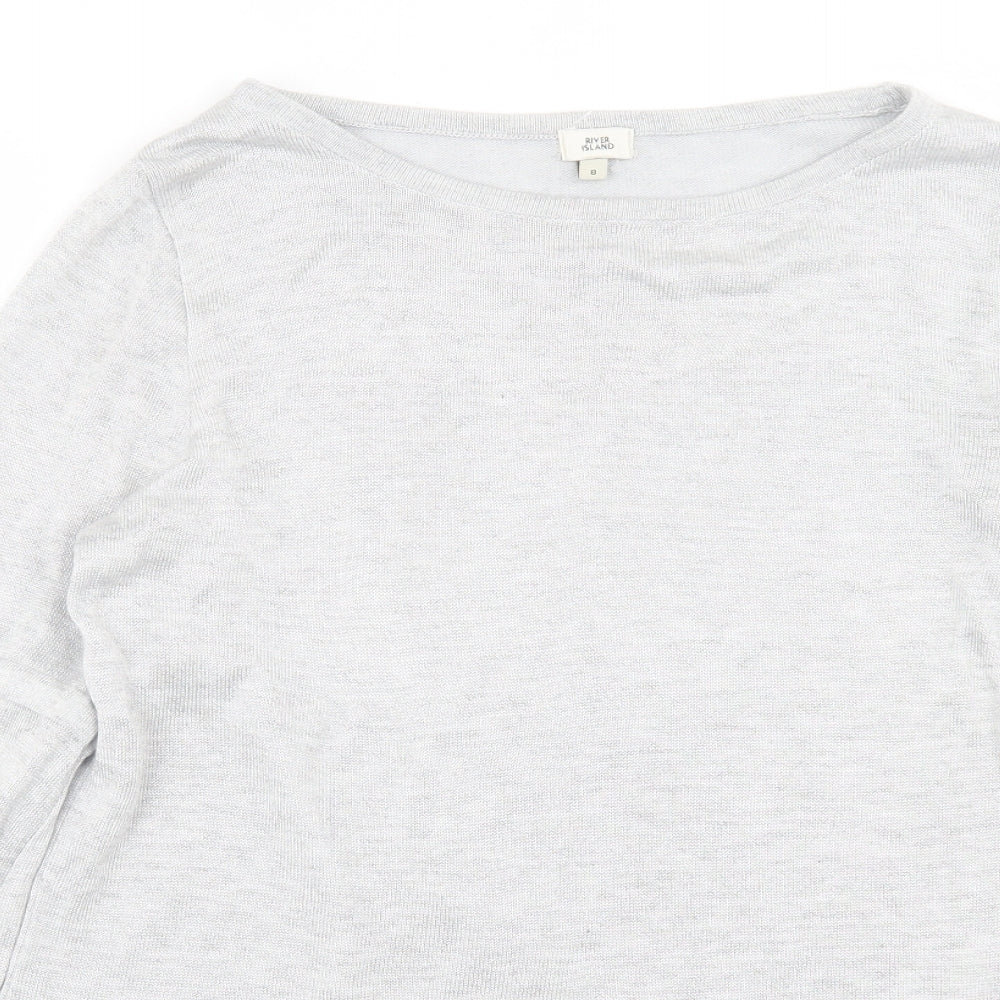 River Island Womens Grey Crew Neck  Viscose Pullover Jumper Size 8