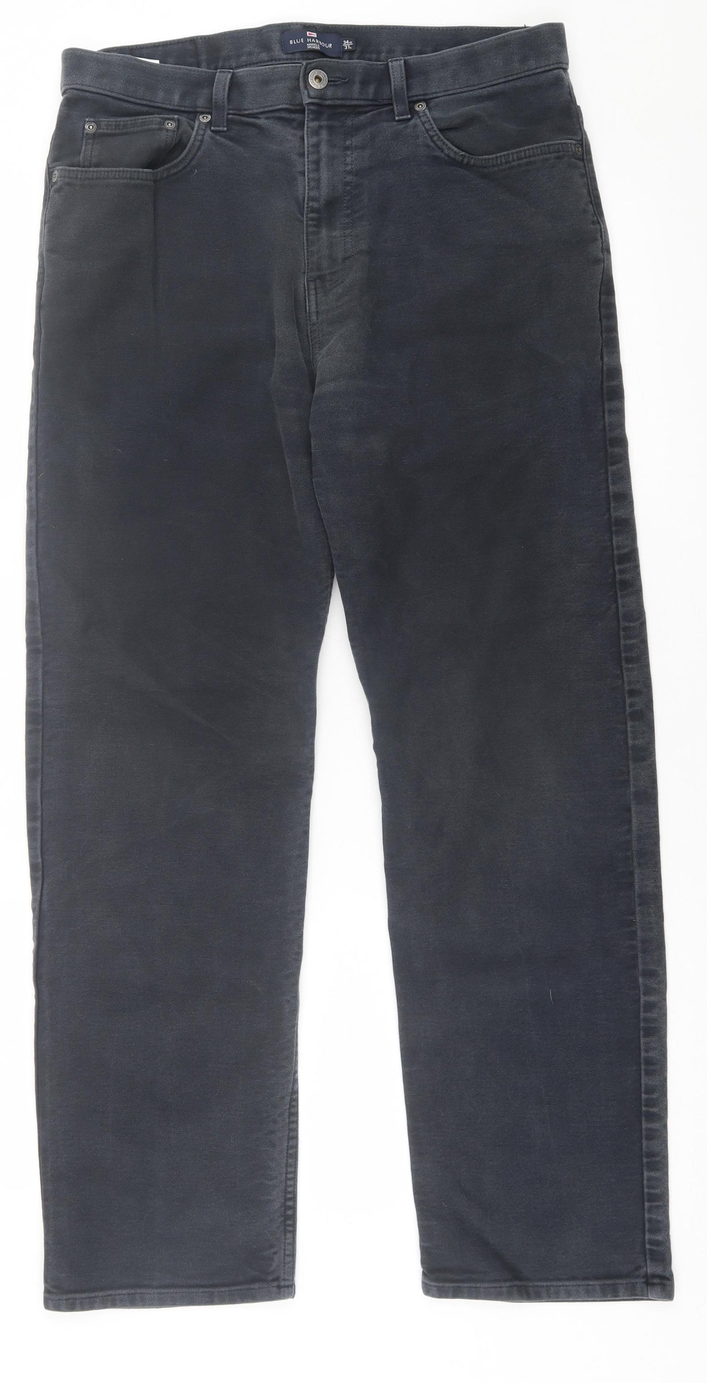 Blue Harbour Mens Black  Cotton Straight Jeans Size 34 in L31 in Regular Button