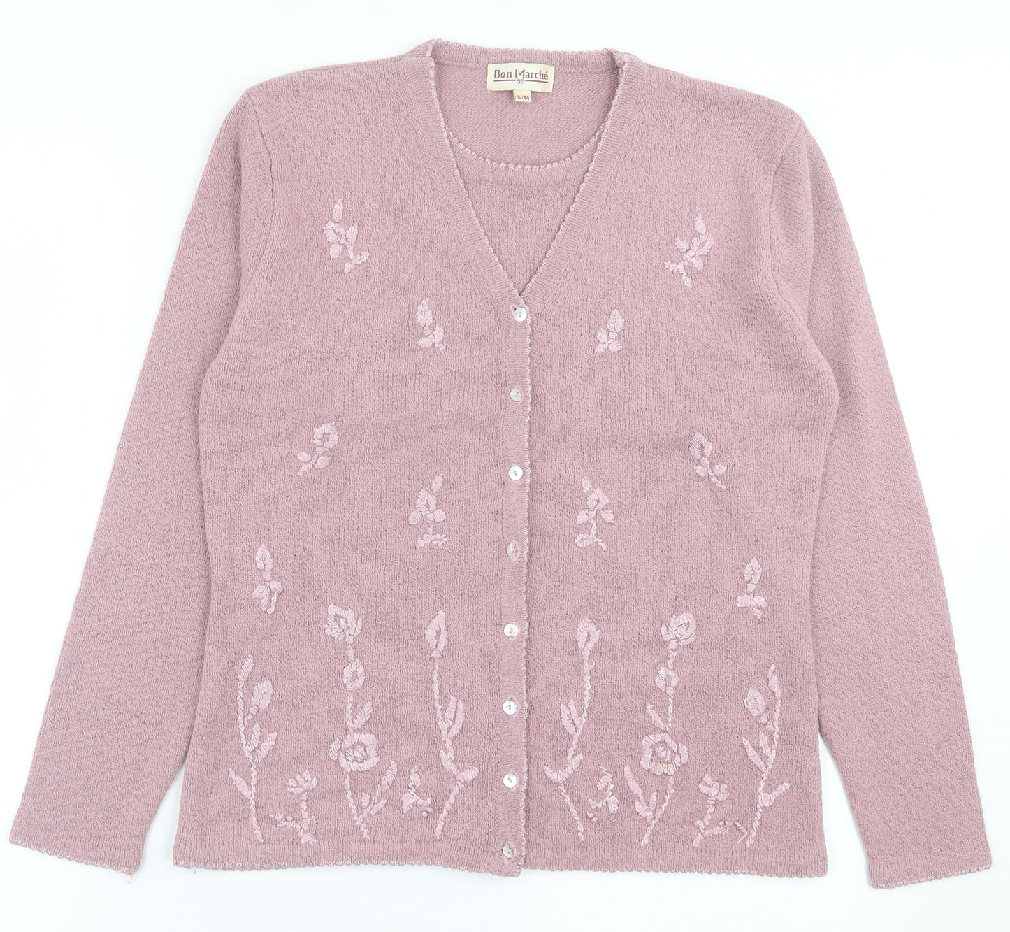 bonmarch Womens Pink Crew Neck Floral Acrylic Pullover Jumper Size S