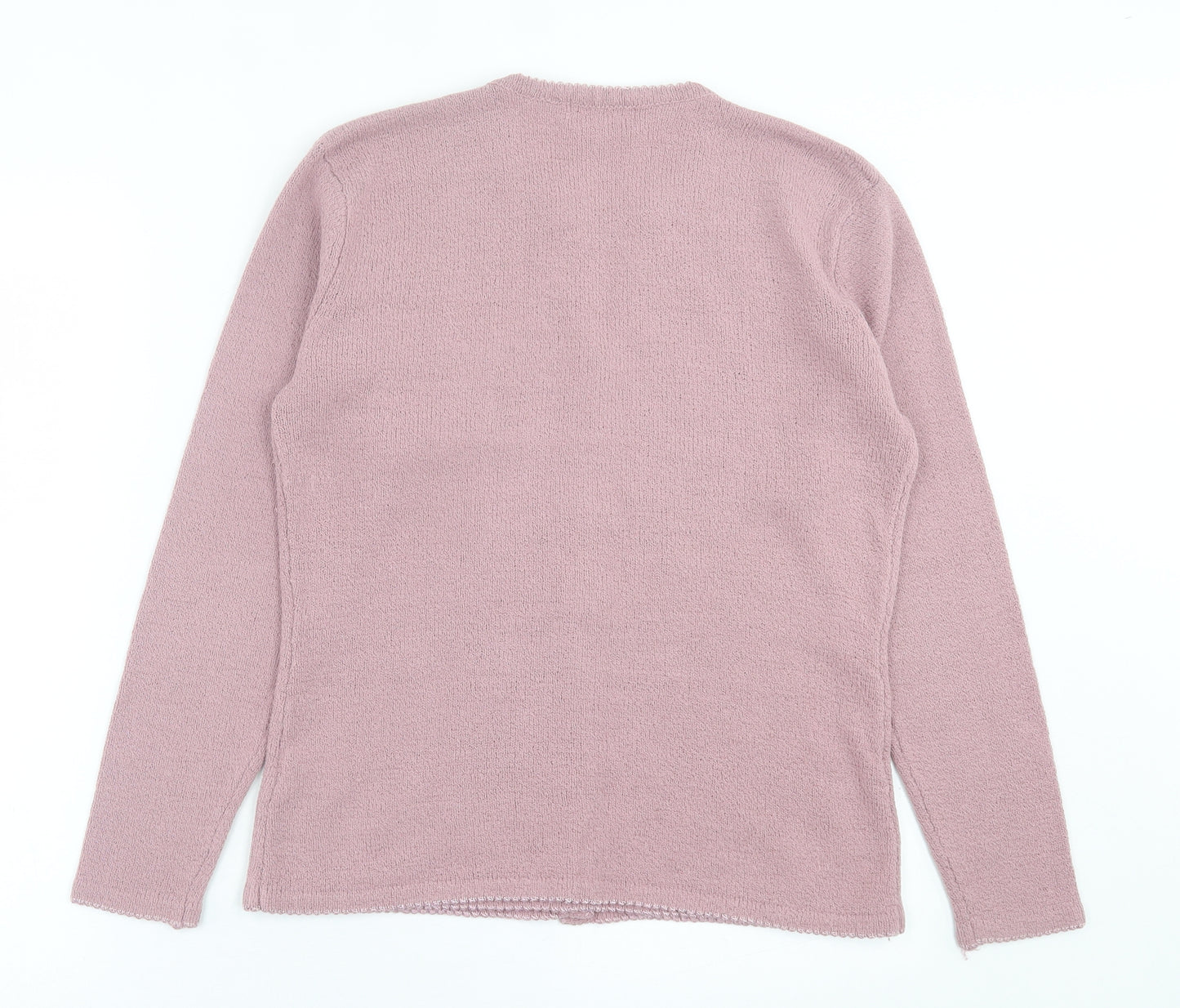 bonmarch Womens Pink Crew Neck Floral Acrylic Pullover Jumper Size S