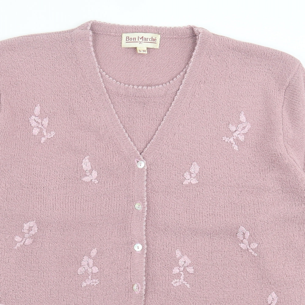 bonmarch Womens Pink Crew Neck Floral Acrylic Pullover Jumper Size S