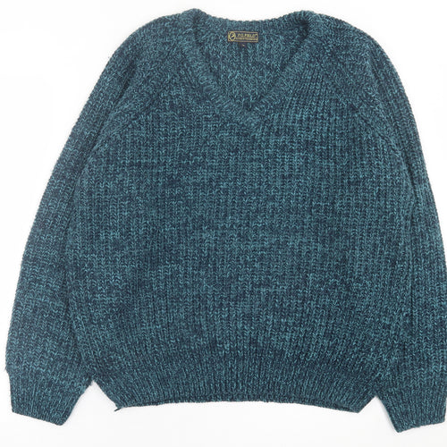 PG Field Mens Blue V-Neck  Acrylic Pullover Jumper Size M