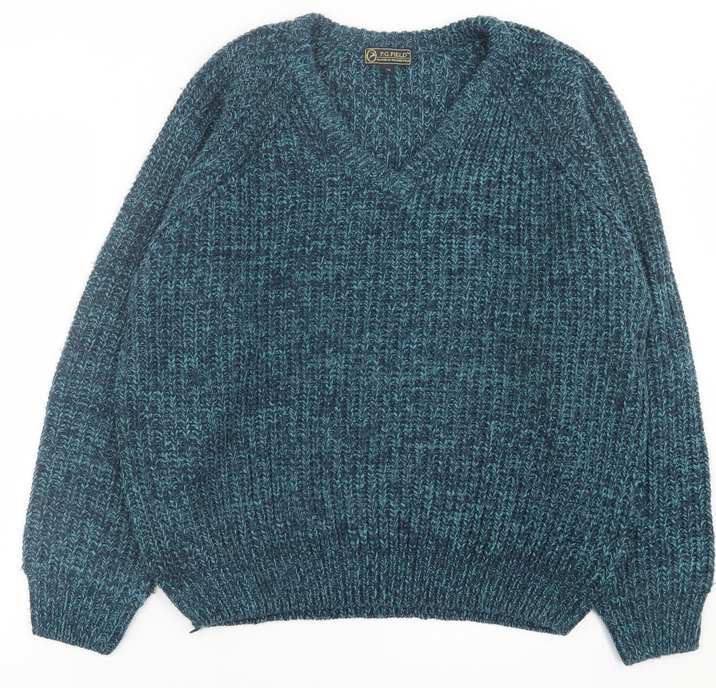 PG Field Mens Blue V-Neck  Acrylic Pullover Jumper Size M