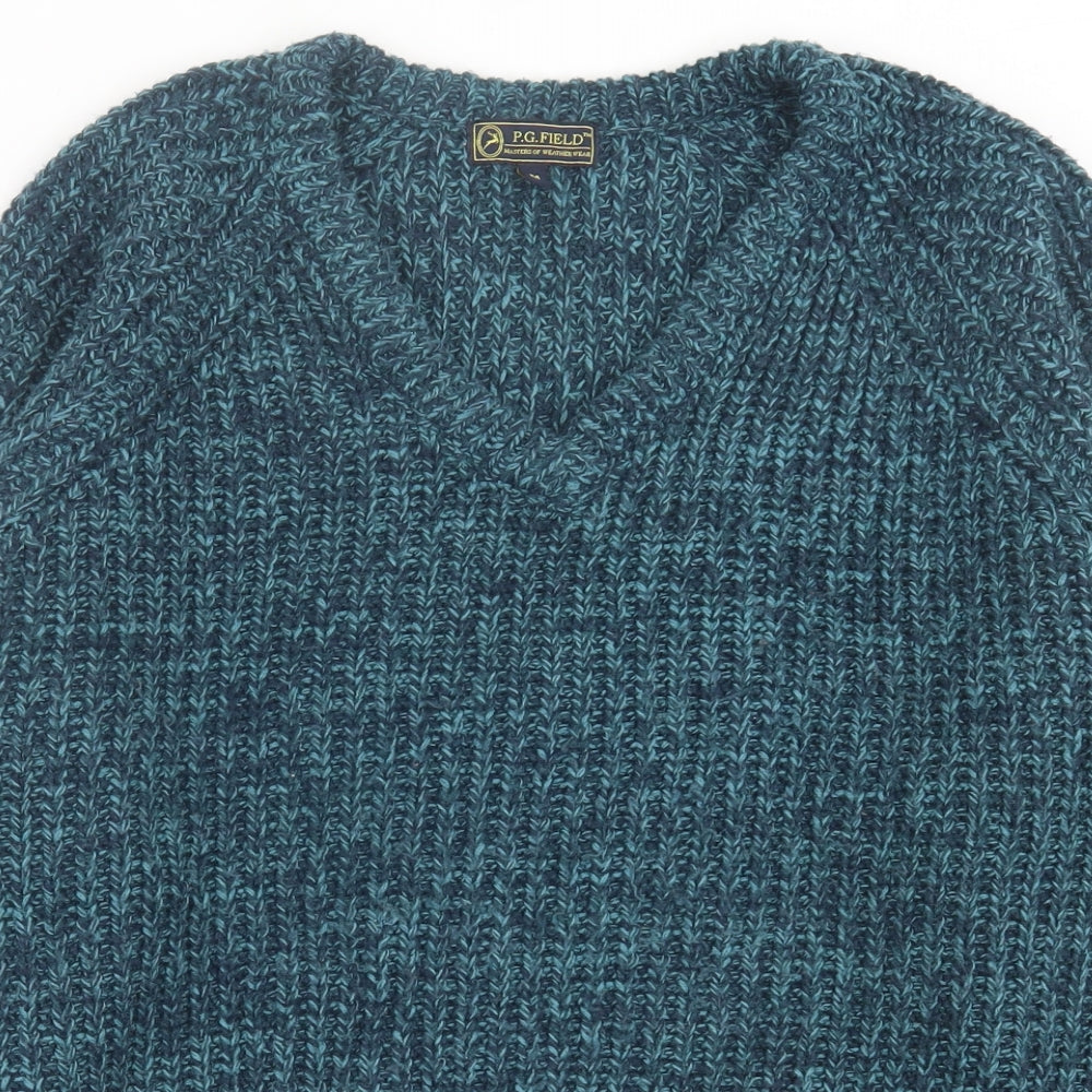 PG Field Mens Blue V-Neck  Acrylic Pullover Jumper Size M