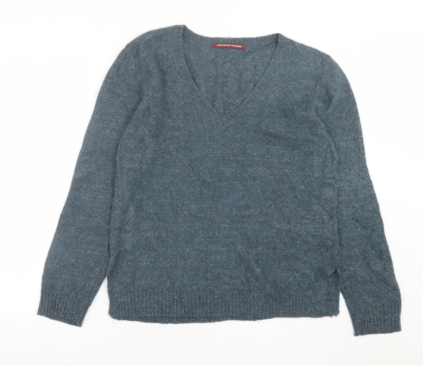 Comptoir des Cotonniers Womens Blue V-Neck  Angora Pullover Jumper Size L