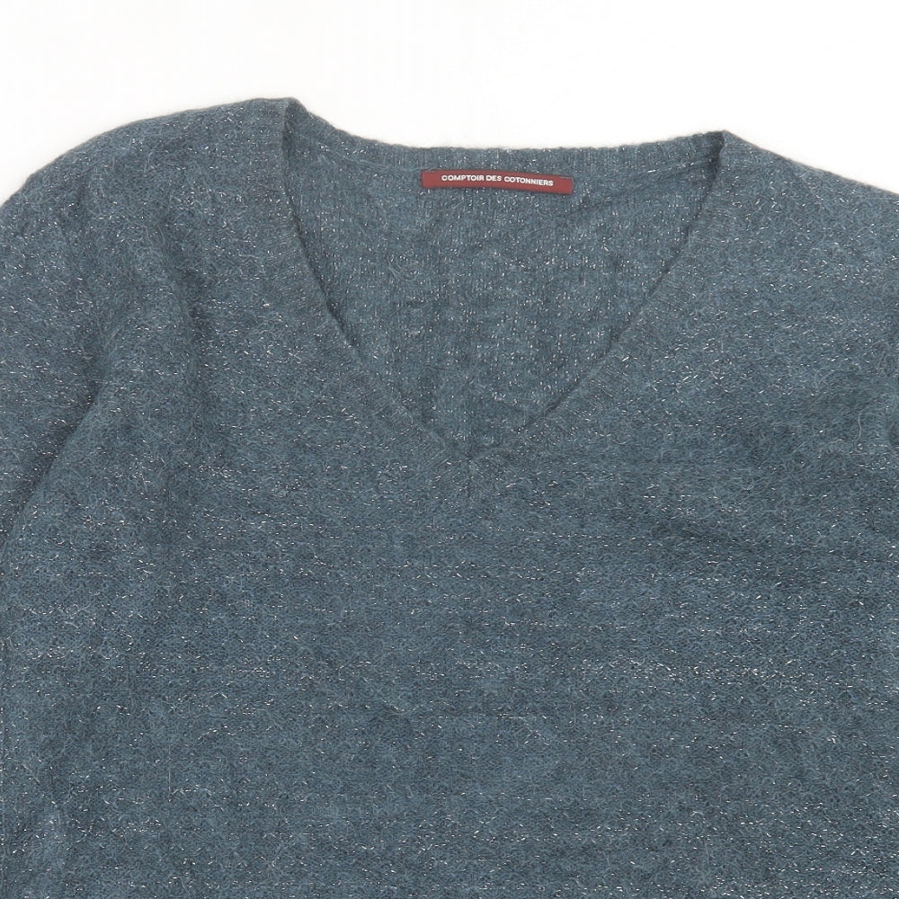 Comptoir des Cotonniers Womens Blue V-Neck  Angora Pullover Jumper Size L
