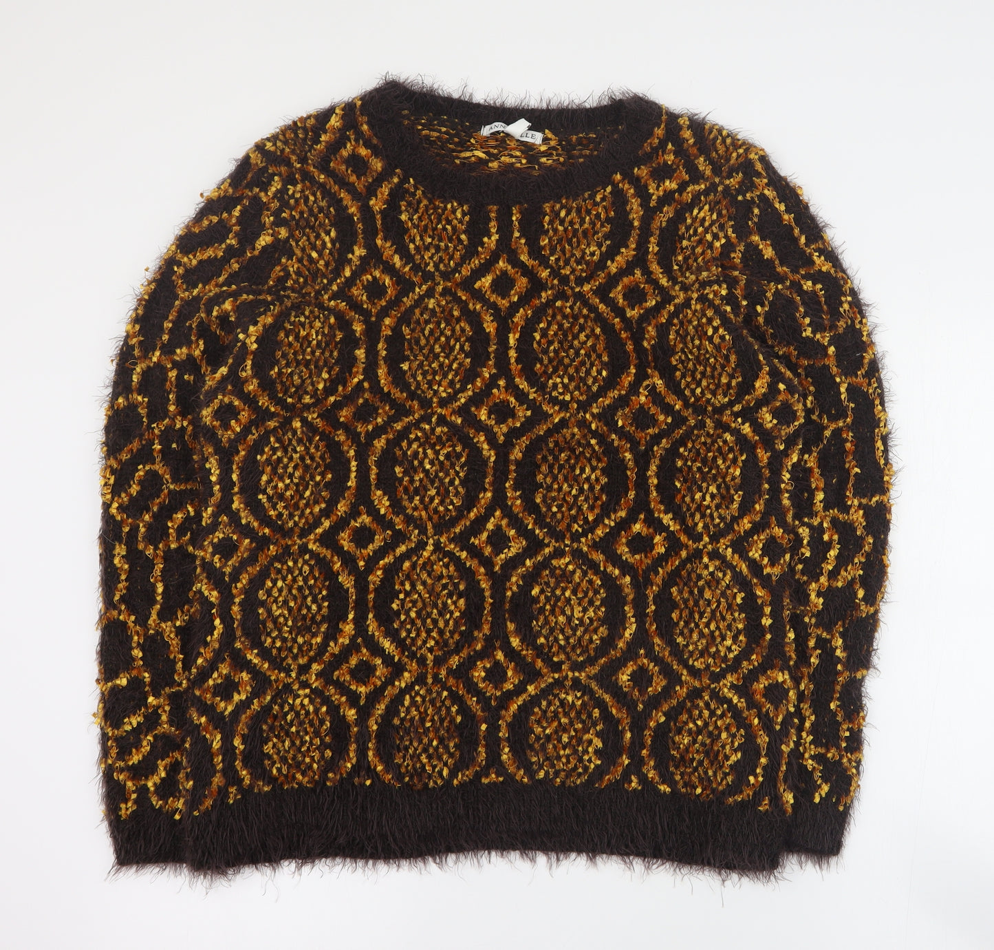 Annabelle Womens Brown Round Neck Geometric Acrylic Pullover Jumper Size L