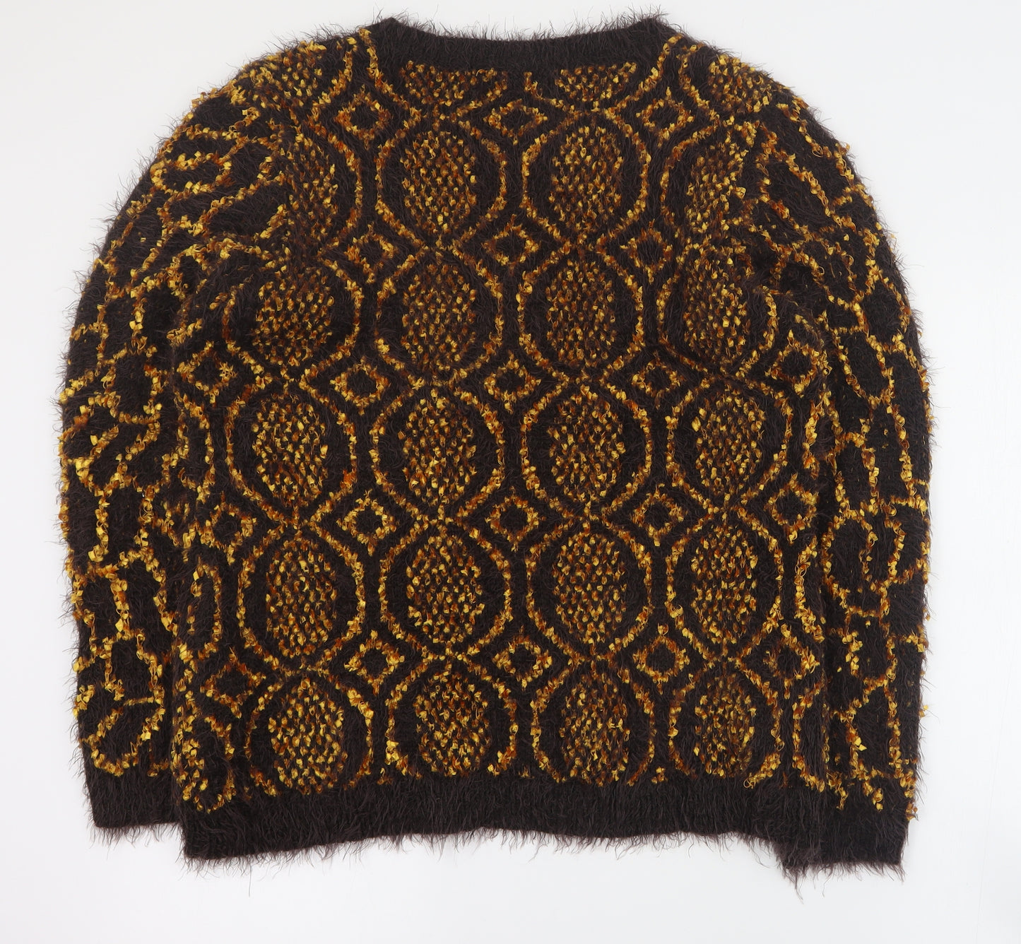 Annabelle Womens Brown Round Neck Geometric Acrylic Pullover Jumper Size L