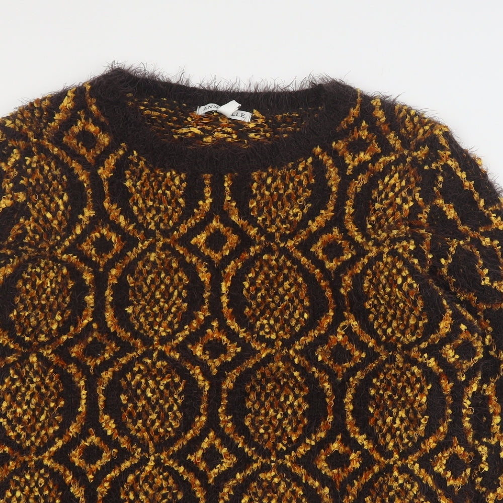 Annabelle Womens Brown Round Neck Geometric Acrylic Pullover Jumper Size L