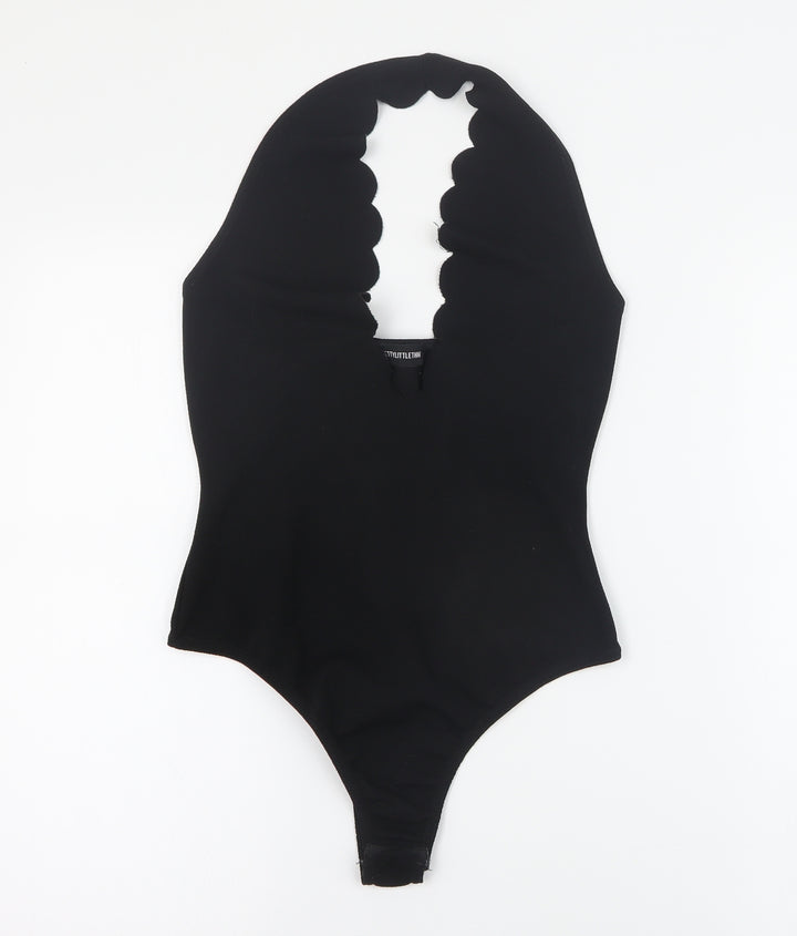 PRETTYLITTLETHING Womens Black Polyester Bodysuit One-Piece Size 8 L10 in Snap