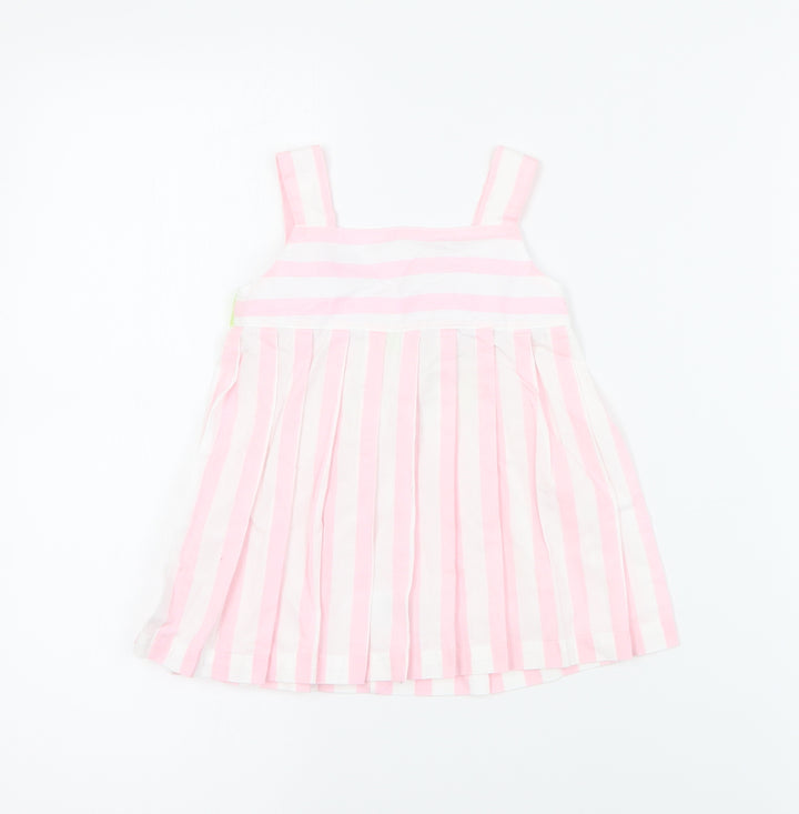 Savannah Baby White Striped Cotton A-Line Size 18 Months Square Neck Button