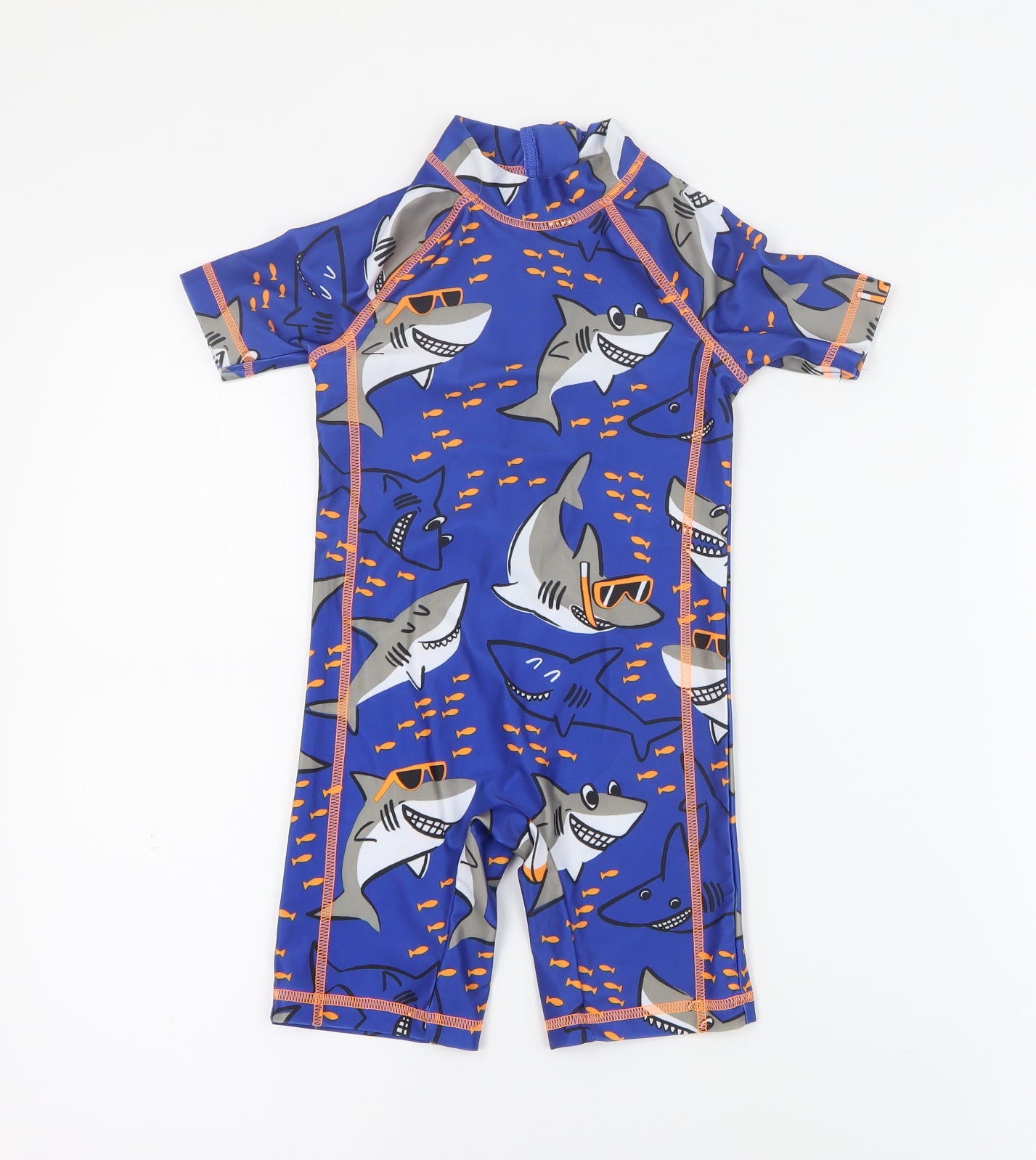 George Boys Blue Solid Polyester  One Piece Size 2-3 Years  Zip - Shark swim suit