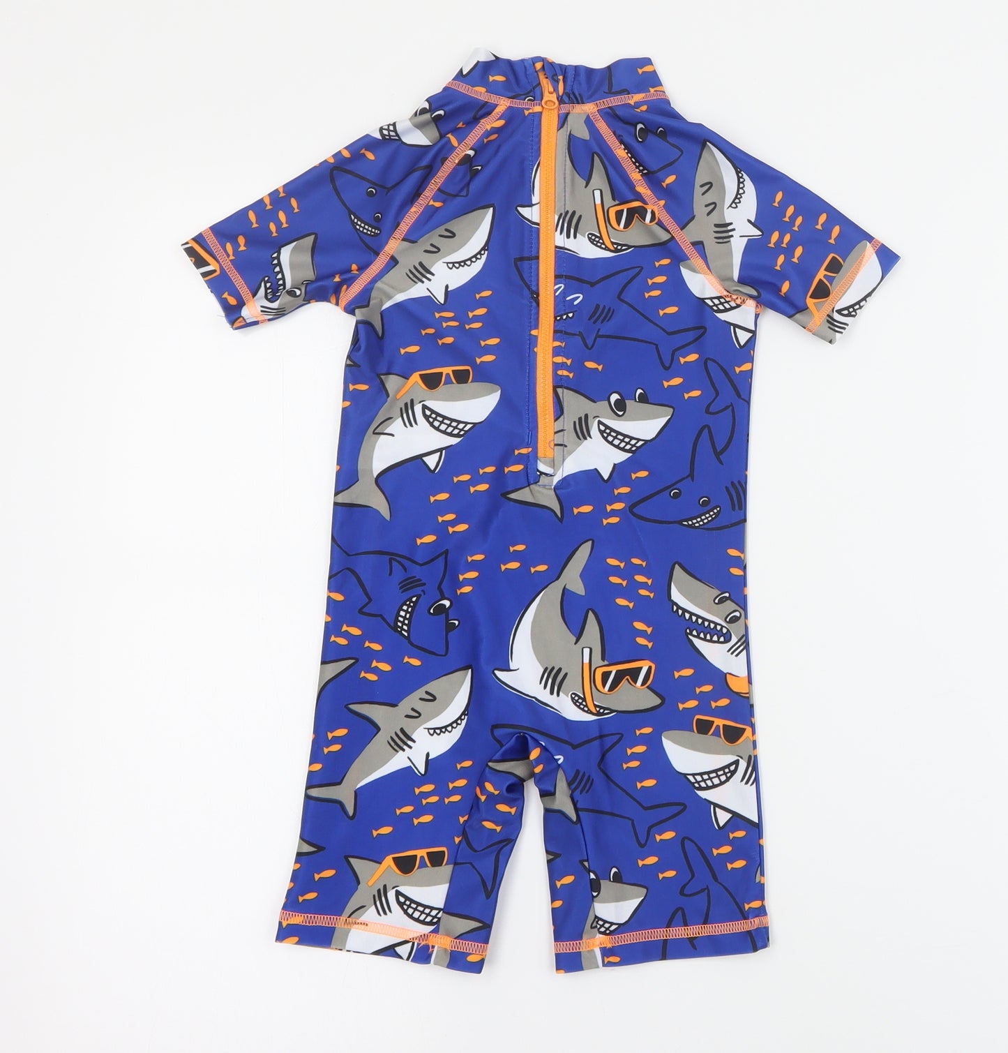 George Boys Blue Solid Polyester  One Piece Size 2-3 Years  Zip - Shark swim suit