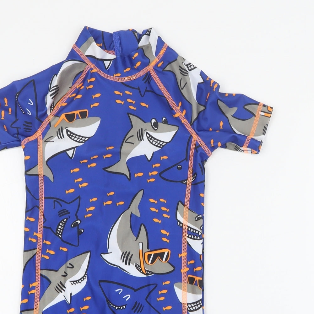 George Boys Blue Solid Polyester  One Piece Size 2-3 Years  Zip - Shark swim suit