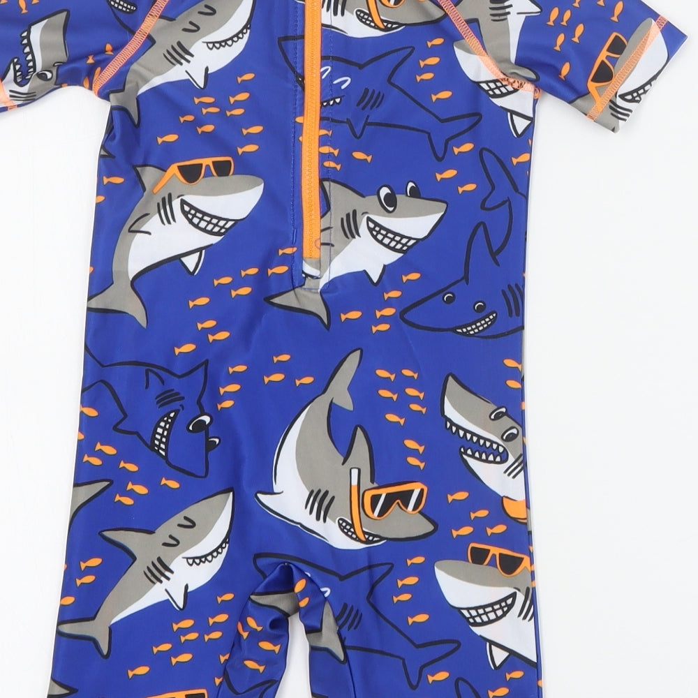 George Boys Blue Solid Polyester  One Piece Size 2-3 Years  Zip - Shark swim suit