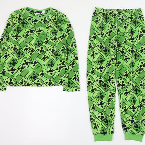 Primark Boys Green Solid Polyester  Pyjama Set Size 8-9 Years   - Minecraft