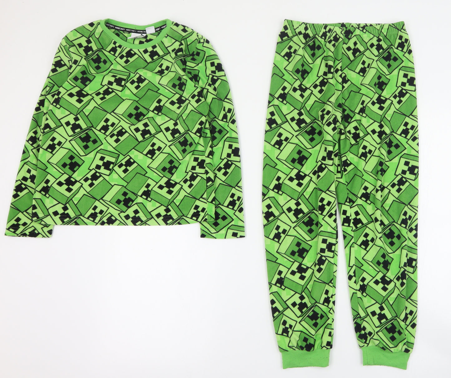 Primark Boys Green Solid Polyester  Pyjama Set Size 8-9 Years   - Minecraft