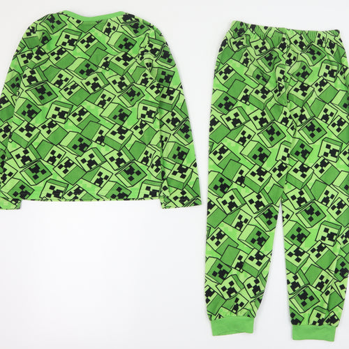 Primark Boys Green Solid Polyester  Pyjama Set Size 8-9 Years   - Minecraft