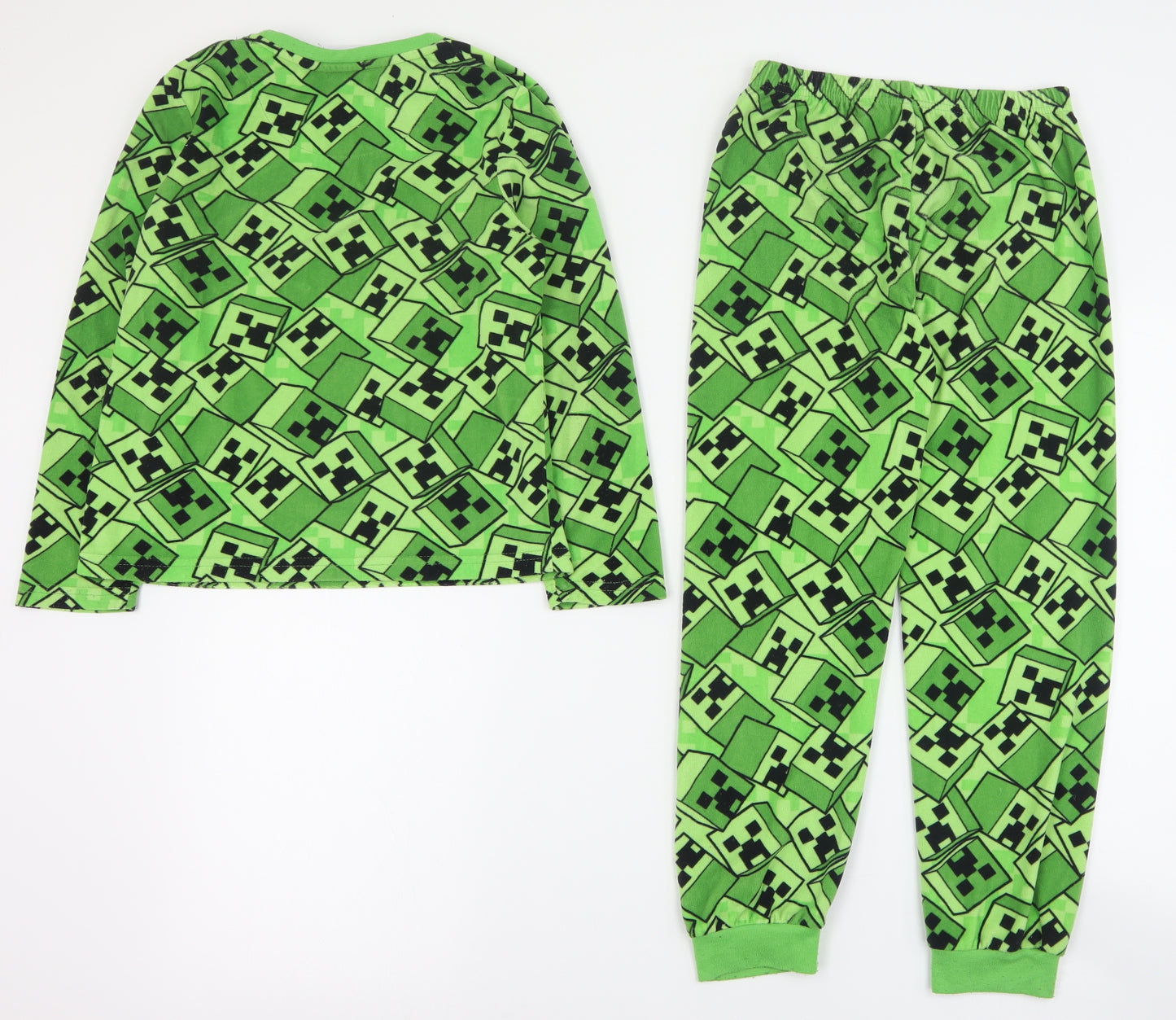 Primark Boys Green Solid Polyester  Pyjama Set Size 8-9 Years   - Minecraft