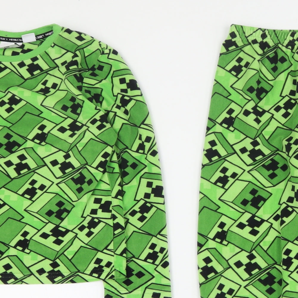 Primark Boys Green Solid Polyester  Pyjama Set Size 8-9 Years   - Minecraft