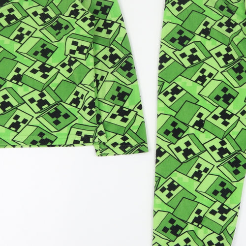 Primark Boys Green Solid Polyester  Pyjama Set Size 8-9 Years   - Minecraft