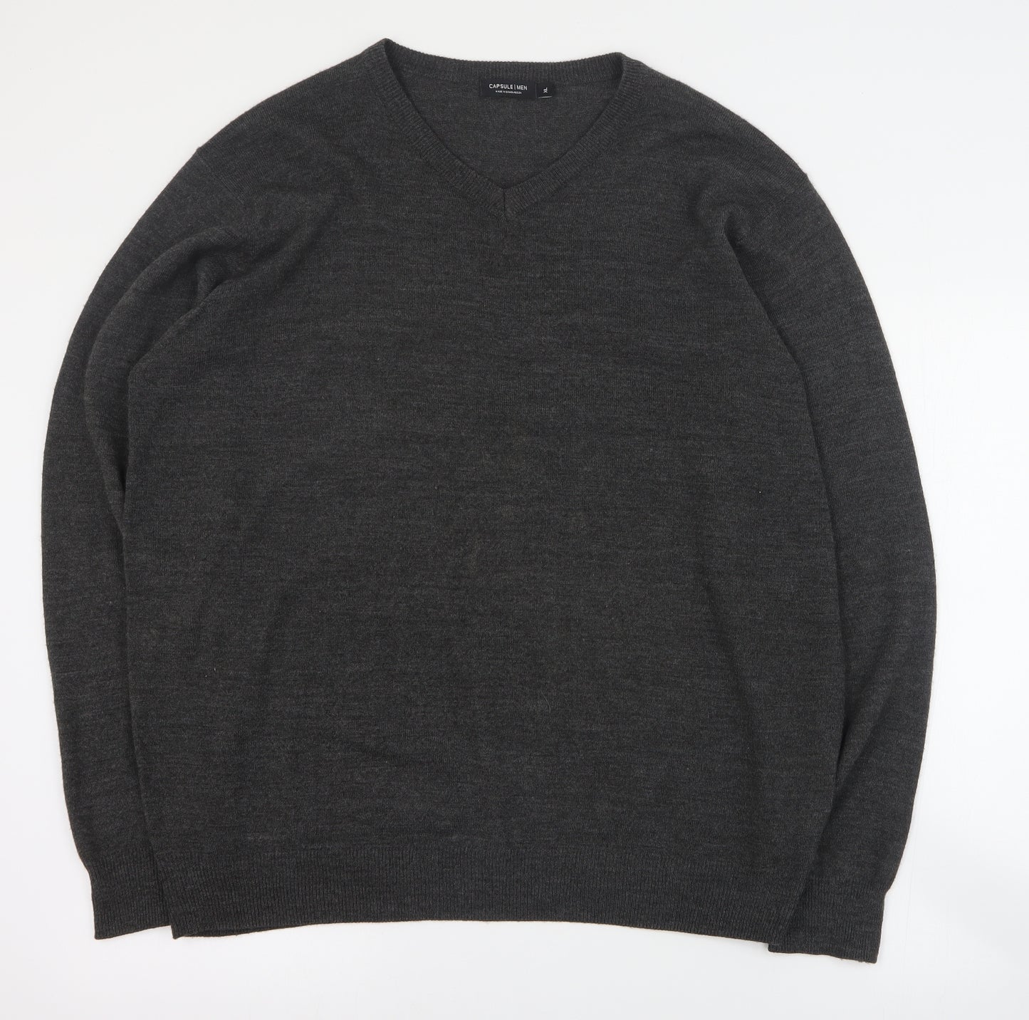 Capsule Mens Grey V-Neck  Acrylic Pullover Jumper Size XL