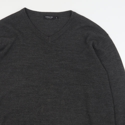 Capsule Mens Grey V-Neck  Acrylic Pullover Jumper Size XL