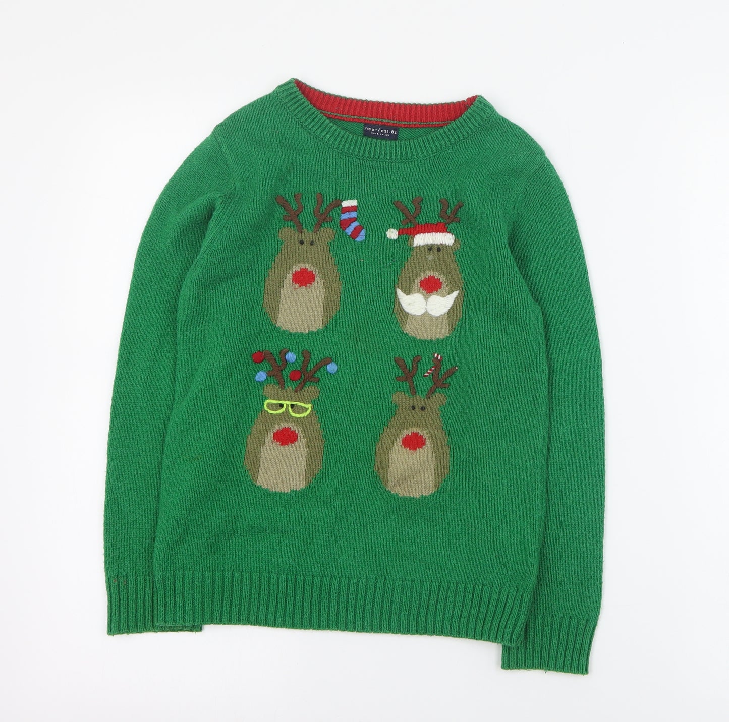 NEXT Boys Green Round Neck  Acrylic Pullover Jumper Size 8 Years  Pullover - Christmas