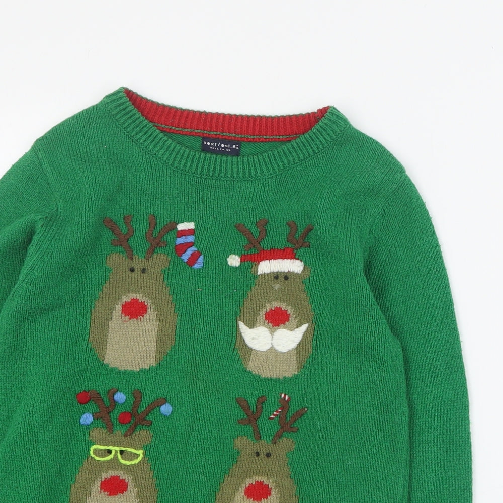 NEXT Boys Green Round Neck  Acrylic Pullover Jumper Size 8 Years  Pullover - Christmas