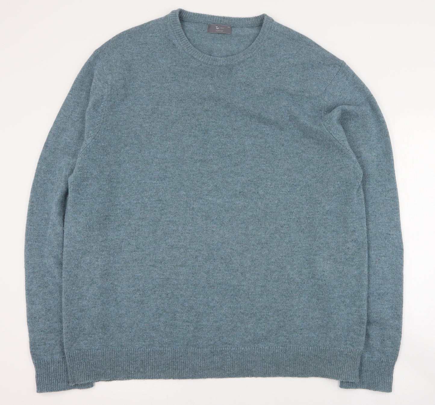 TU Mens Blue Round Neck  Wool Pullover Jumper Size 2XL