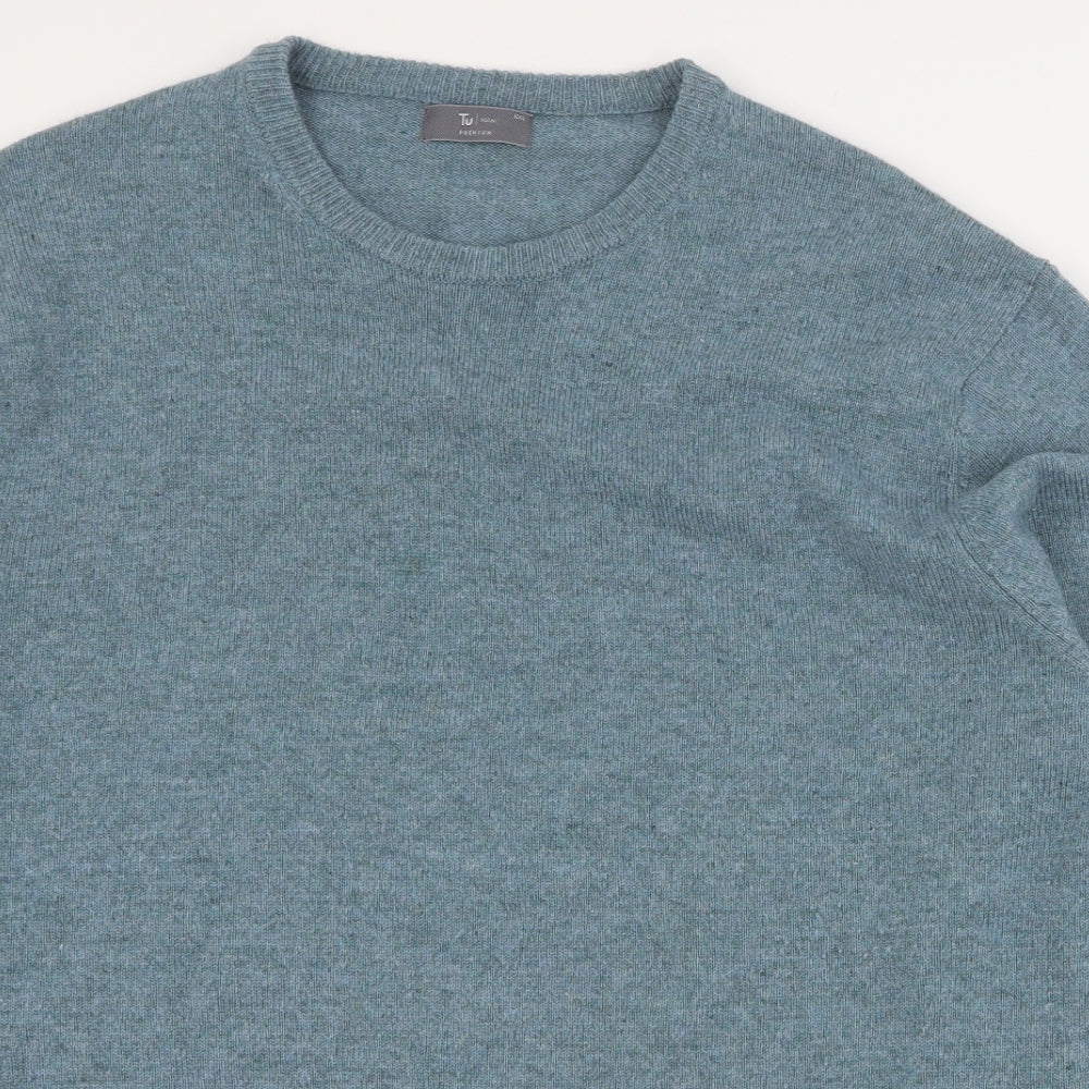 TU Mens Blue Round Neck  Wool Pullover Jumper Size 2XL