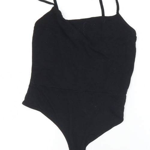 PRETTYLITTLETHING Womens Black  Viscose Bodysuit One-Piece Size 10  Snap