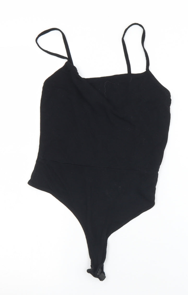 PRETTYLITTLETHING Womens Black Viscose Bodysuit One-Piece Size 10 Snap