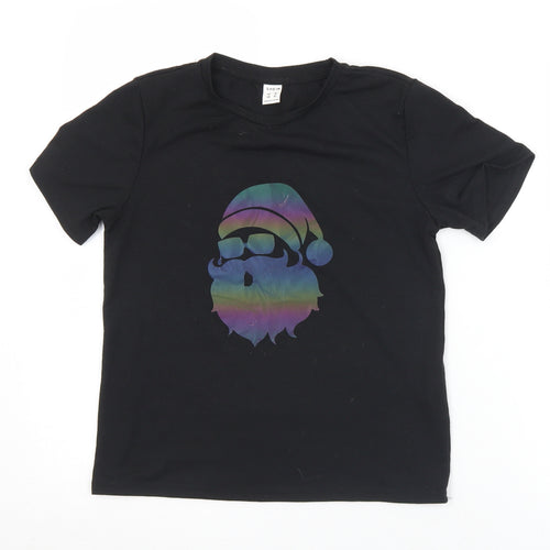 SheIn Girls Black  Polyester Basic T-Shirt Size 8 Years Crew Neck  - Christmas
